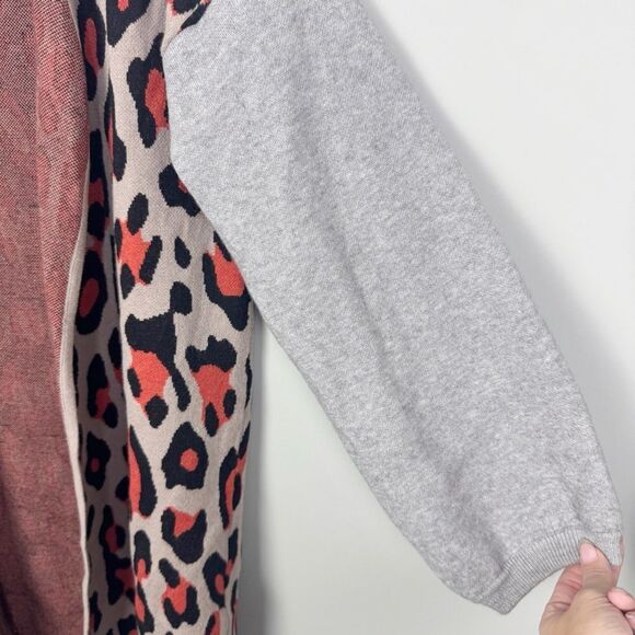 THML | Animal Print Thick Knit Open Front Cardigan Orange Gray Women’s Size M - Picture 5 of 9